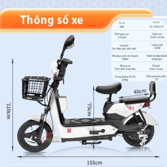 Xe Đạp Điện SK8, Mẫu Xe Điện Sk8 Chính Hãng, Bản Full Phụ Kiện - Phiên bản bình điện 14Ah+ Tặng bộ giỏ